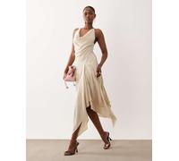ASOS DESIGN - Vestito lungo color pietra asimmetrico aperto dietro con scollo ad anello profondo-Multi 48