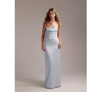 ASOS DESIGN - Vestito lungo da damigella a colonna azzurro in raso con dettagli in pizzo-Blu 38