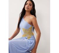 ASOS DESIGN - Vestito lungo drappeggiato in rete blu decorato con stella marina 50