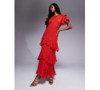 ASOS DESIGN - Vestito lungo in chiffon rosso crepuscolo con volant-Multicolore 42