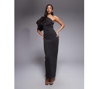 ASOS DESIGN - Vestito lungo monospalla arricciato in tessuto scuba marrone 40