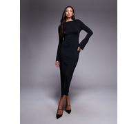 ASOS DESIGN - Vestito lungo nero con scollo dritto e maniche svasate S