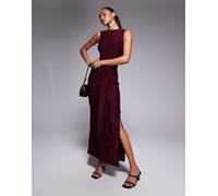 ASOS DESIGN - Vestito lungo premium senza maniche bordeaux con nodo sul davanti-Rosso 48
