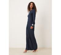 ASOS DESIGN - Vestito lungo stile sottoveste in raso opaco blu navy con cuciture 38