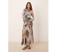 ASOS DESIGN - Vestito midi a fiori effetto macchie di inchiostro con cuciture a vista e spalla scivolata-Multicolore 42
