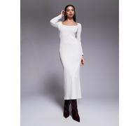 ASOS DESIGN - Vestito midi bianco inverno con maniche a palloncino e scollo a cuore XS