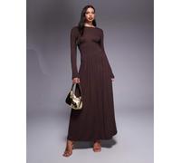 ASOS DESIGN - Vestito midi color cioccolato drappeggiato con scollo a barchetta e cuciture sotto il seno-Marrone M
