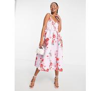 ASOS DESIGN - Vestito midi per il ballo di fine anno stile corsetto lilla a fiori-Multicolore 42