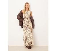 ASOS DESIGN - Vestito midi senza maniche con volant sui fianchi color latticello con stampa di conchiglie marrone-Multicolore 48