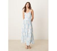 ASOS DESIGN - Vestito midi stropicciato blu pallido con stampa stile cartolina e scollo a cuore-Multicolore 44