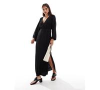 ASOS DESIGN - Vestito plissé nero con maniche a campana 36