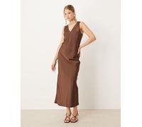 ASOS DESIGN - Vestito sottoveste midi in raso color cioccolato con scollo a V-Marrone 40