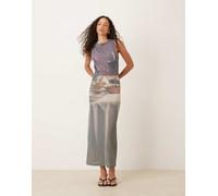 ASOS DESIGN - Vestito trasparente da festa color prugna a coste con stampa-Viola L