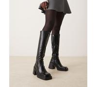 ASOS DESIGN Wide Fit - Charly - Stivali al ginocchio neri con tacco e pianta larga-Nero 10