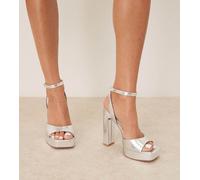 ASOS DESIGN Wide Fit - Naples - Sandali argentati con tacco largo e plateau a pianta larga-Argento 8