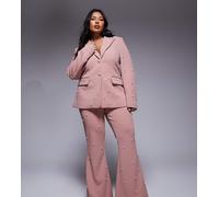 ASOS LUXE Curve - Pantaloni sartoriali rosa polvere decorati con perle in coordinato 56