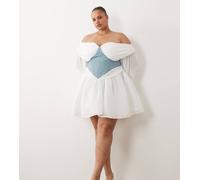 ASOS LUXE Curve - Vestito corto in tulle bianco con spalle scoperte e vita stile corsetto blu-Multicolore 50