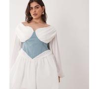 ASOS LUXE Curve - Vestito corto in tulle bianco con spalle scoperte e vita stile corsetto blu-Multicolore 46