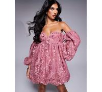 ASOS LUXE embellished lace bandeau bubble mini dress in rose-Multicolore 40