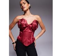 ASOS LUXE - Top a corsetto a fascia in raso doppiato color bacca con rose-Rosso 38