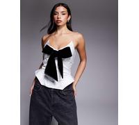 ASOS LUXE - Top a corsetto in raso doppiato bianco con fiocco 36