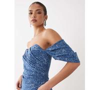 ASOS LUXE - Top a portafoglio in denim blu stile corsetto 38