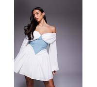 ASOS LUXE - Vestito corto blu con spalle scoperte e corsetto in vita-Multicolore 36