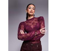 ASOS X THE SOURCE COLLECTION - Body accollato color bordeaux con dettagli raccolti vistosi-Rosso XS