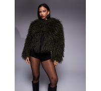 ASOS X THE SOURCED COLLECTION - Cappotto corto in pelliccia sintetica color kaki-Verde 44