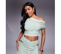 ASOS x THE SOURCED COLLECTION - Top con spalla scoperta e dettaglio drappeggiato color salvia in coordinato-Verde 42