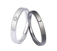 Asotagi Set di 2 anelli regolabili con sole e luna, anelli per partner, ideali come regalo per le donne, Ottone