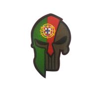 Aspcsmomt Toppa ricamata con teschio con bandiera del Portogallo, toppa tattica da morale punitore portoghese con gancio e anello di fissaggio da cucire su zaino, giacca, cappello, uniforme
