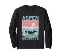 Aspen Colorado Retro Montagna Tramonto Vintage Sci Viaggio Maglia a Manica