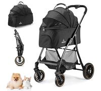 Asperata Passeggino per cani e gatti di taglia piccola/media fino a 24,9 kg, passeggino per cani di taglia grande, 3 in 1, pieghevole, portatile, da viaggio, per 2 gatti, con cestino portaoggetti e