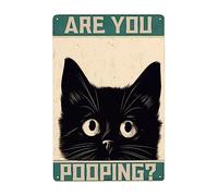 Aspettando Obbedientemente Il Gatto Nero, Stai Facendo La Cacca Poster Metal Decorative Cartelli Metallo Divertente Cartello Decorativo Per Cucina Club Garage