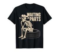Aspettando Parti Scheletro Divertente Meccanico di Riparazione Auto Garage Maglietta