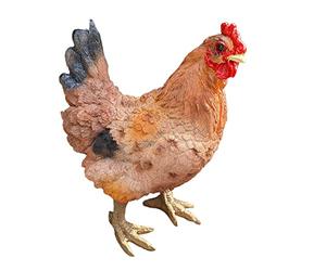 Aspinaworld Statua da giardino, decorazione da giardino, statuetta di pollo marrone, 34 cm, statuetta da giardino, decorazione per soggiorno, gallina, figurina da balcone, gallina decorativa