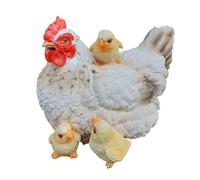 Aspinaworld Statua da giardino resistente alle intemperie per esterni, pollo bianco seduto con pulcino figura 25 cm, decorazione da giardino in resina sintetica