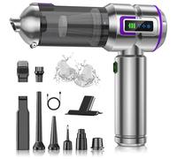 Aspirabriciole Senza Fili, 25000Pa 4-in-1 Aspirapolvere Auto Cordless con Schermo, One-Touch Dust Dump con 3 Velocità Motore Brushless, Mini Aspirapolvere per Casa, Ufficio, Auto, Capelli, Argento