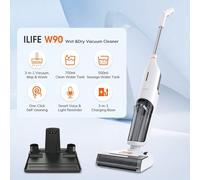 Aspirapolvere senza fili ILIFE W90 per liquidi/secchi, funzione 3 in 1 per aspirapolvere, lavaggio e lavaggio, autopulente, serbatoio dell'acqua da 700 ml, autonomia di 30 minuti. Sistema di pulizia 3