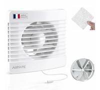 Aspiratore Bagno 100 MM, Estrattore d’Aria Silenzioso con Interruttore a Cordicella, Valvola di Non Ritorno + Zanzariera Integrata, 7W, 26 dB, 78 m³/h, per WC Cucina, Montaggio Parete