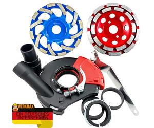 Aspiratore di polvere per levigatura + 2 vaschette diamantate premium da 125 mm blu e rosso