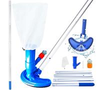 Aspiratore per Piscina Teste di Aspirazione per Piscina con Asta 1.5M Telescopica Kit di Strumenti di Pulizia in Alluminio Staccabili per Vasca Idromassaggio, Fontana, Piscina, Acquario, Spa, Stagno