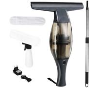 Aspiravetri a batteria,lavavetri elettrico,lavavetri con manico telescopico,40 min,bocchetta aspirazione 28 cm,flacone spray con copertura in microfibr per una pulizia a 360° senza aloni (Nero)