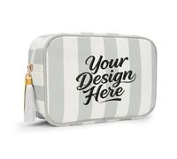 Aspire Borsa cosmetica a righe con iniziali personalizzate per damigella d'onore, borsa cosmetica a righe ricamata/stampata a righe personalizzata-Grigio/Bianco