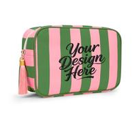 Aspire Borsa per trucco a righe con iniziali personalizzate per la damigella d'onore, borsa cosmetica a righe ricamata/stampata a strisce personalizzata-verde/rosa