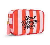 Aspire Borsa per trucco a righe con iniziali personalizzate per la damigella d'onore, borsa cosmetica a righe ricamata/stampata a righe personalizzata-rosso/rosa