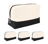 Aspire Confezione da 4 trousse per trucchi in tela di cotone con fondo a contrasto, multiuso, con cerniera, per fai da te, colore naturale/nero