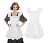 Aspire Grembiule da Cucina per Donna Grembiule da Cameriera con Volant in Cotone retrò Costume Vintage da Cameriera, Bianco