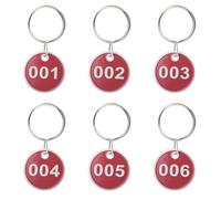 Aspire, set di targhette per chiavi da 30 mm, circolare, in metallo, portachiavi con targhette numerate, 50 pezzi 1 to 50 Red